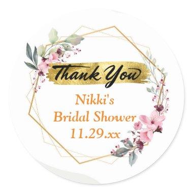 Autumn Floral Wreath Pumpkin Gold Thank You Favor Classic Round Sticker