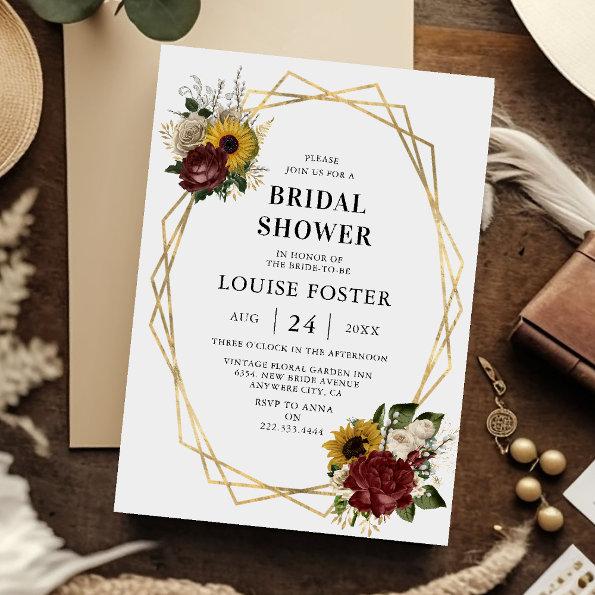 Autumn Florals & Geometric Frame Bridal Shower Invitations