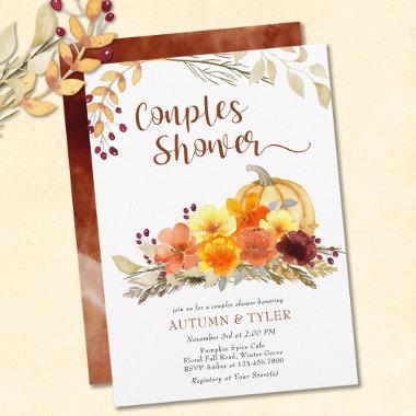 Autumn Flowers and Pumpkin Couples Shower Invitations