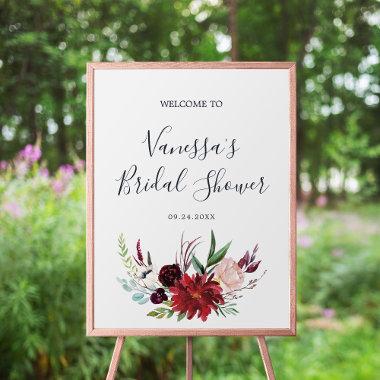 Autumn Garden | Burgundy Bridal Shower Welcome Poster