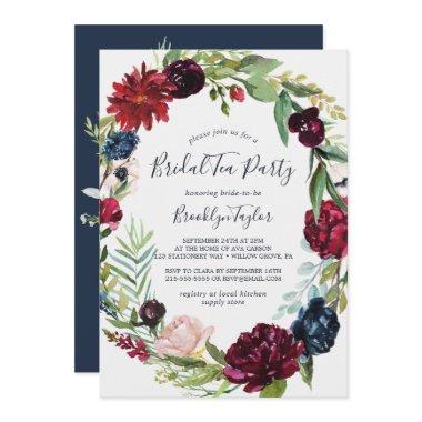 Autumn Garden | Burgundy Wreath Bridal Tea Party Invitations