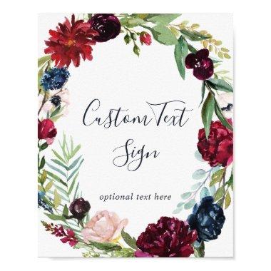 Autumn Garden Burgundy Wreath Custom Text Sign