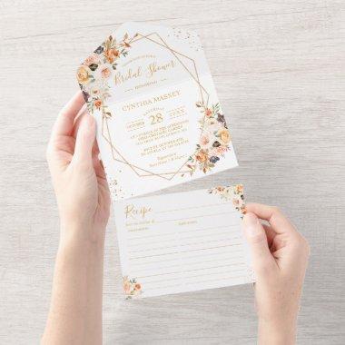 Autumn Gold Floral Geometric Bridal Shower Recipe All In One Invitations