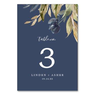 Autumn Greenery | Navy Table Number