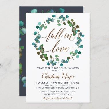Autumn Greenery Wreath Fall in Love Bridal Shower Invitations