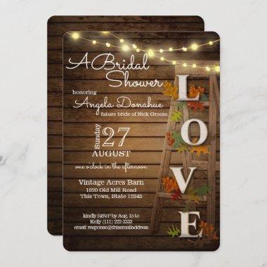 Autumn Leaves and Ladder Rustic Bridal Shower Invitations