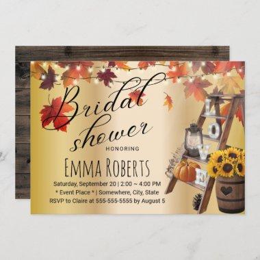 Autumn Leaves Love Ladder Gold Bridal Shower Invitations