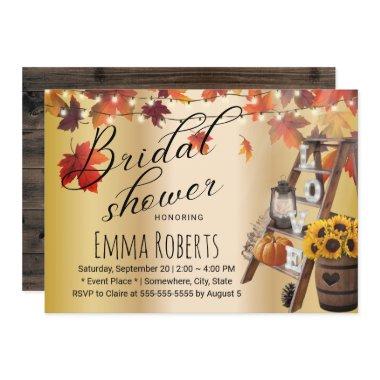 Autumn Leaves Love Ladder Gold Bridal Shower Invitations