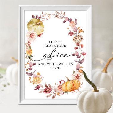 Autumn Leaves Pumpkin Bridal Shower Advice Sign