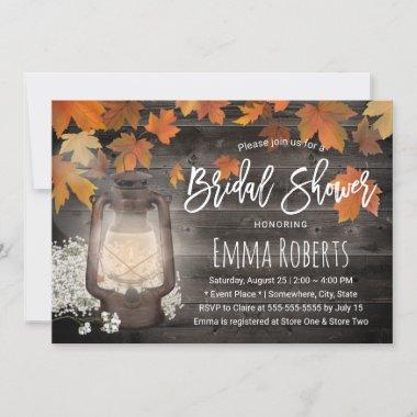 Autumn Leaves Rustic Lantern Fall Bridal Shower Invitations