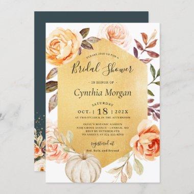 Autumn Luxury Gold Floral Fall Bridal Shower Invitations