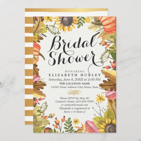 Autumn Maple Leaf Pumpkin Sunflower Bridal Shower Invitations