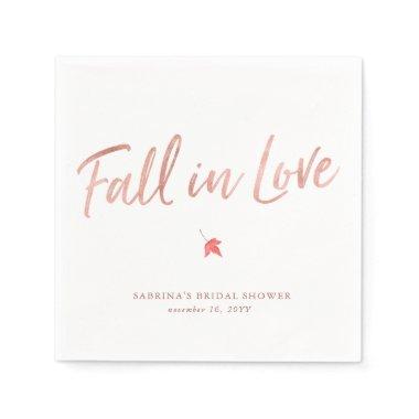 Autumn Maple Leaf Rose Gold Fall In Love Napkins
