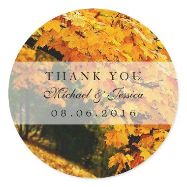 Autumn Maple Leaves Fall Wedding Thank You Sticker