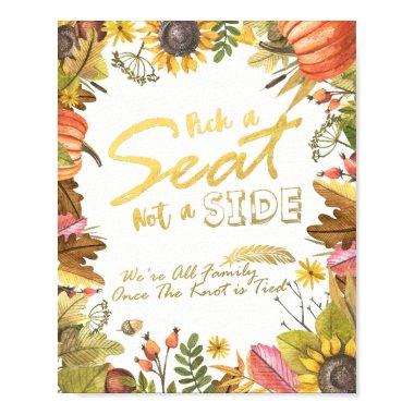 Autumn Maple Leaves Pick A Seat Not A Side Wedding Poster