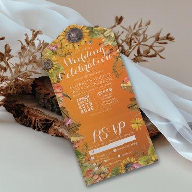 Autumn Maple Pumpkins Orange Gradient Wedding RSVP All In One Invitations