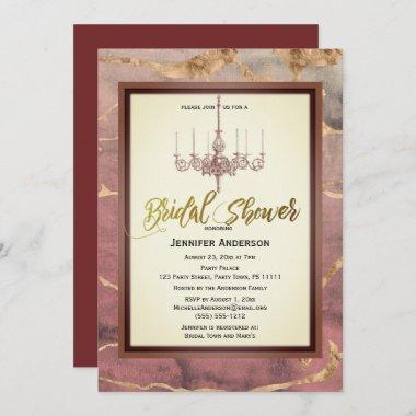Autumn Marble Gold Wine Chandelier Bridal Shower Invitations