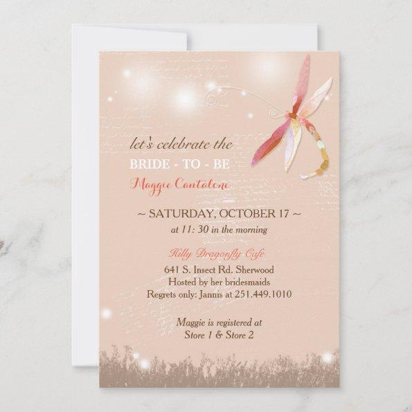 Autumn Meadow Dragonfly Beige Bridal Shower Invitations