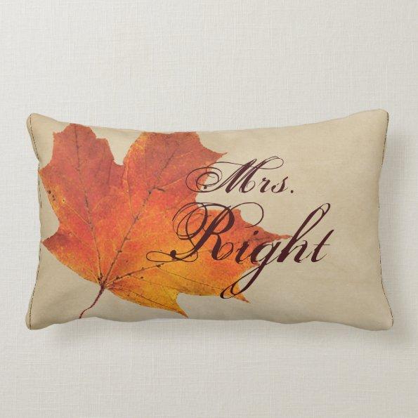 Autumn Orange Fall in Love Leaves Wedding Lumbar Pillow