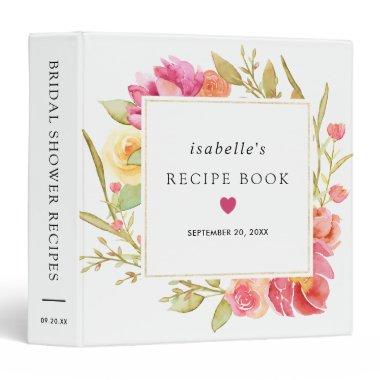 Autumn Pink Rose Floral  Recipe Book 3 Ring Binder
