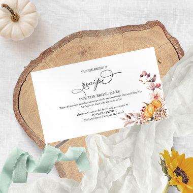 Autumn Pumpkin Bridal Shower Recipe Request Enclosure Invitations