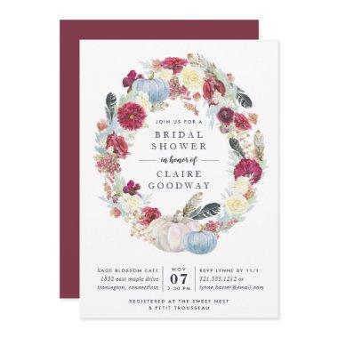 Autumn Pumpkin & Burgundy Floral Bridal Shower Invitations