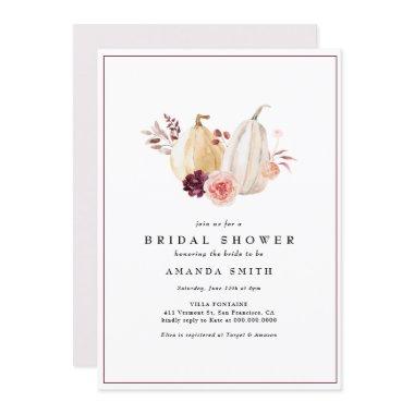 Autumn Pumpkin Floral Blush Pink Bridal Shower Invitations