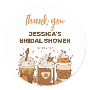 Autumn Pumpkin Spice Coffee Fall Bridal Shower Classic Round Sticker
