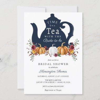 Autumn Pumpkin Tea Time Bridal Shower Invitations