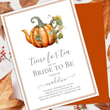 Autumn Pumpkin Time for Tea Bridal Shower Invitations