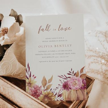 Autumn Pumpkin & Wildflowers Fall Bridal Shower Invitations