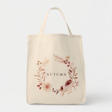 Autumn Romance Floral Wreath Personalize Grocery Tote Bag