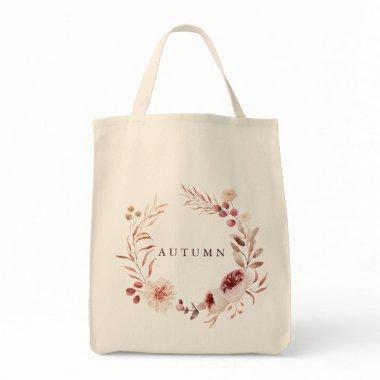 Autumn Romance Floral Wreath Personalize Grocery Tote Bag