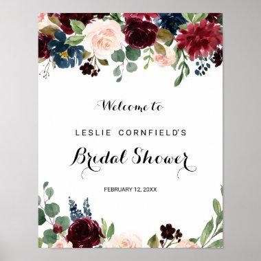 Autumn Rustic Burgundy Bridal Shower Welcome Poster