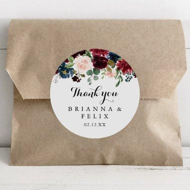 Autumn Rustic Calligraphy Thank You Wedding Favor Classic Round Sticker
