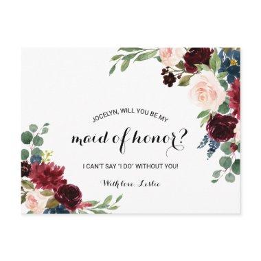Autumn Rustic Dazzling Burgundy Maid of Honor Invitation Post