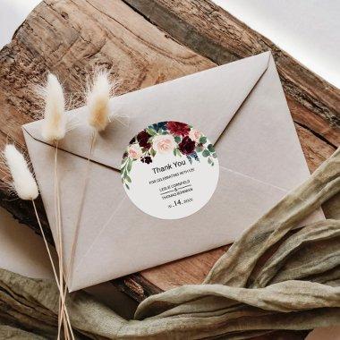 Autumn Rustic Dazzling Burgundy Thank you Favor Classic Round Sticker