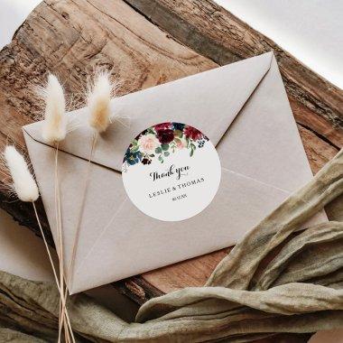 Autumn Rustic Dazzling Burgundy Thank You Favor Classic Round Sticker