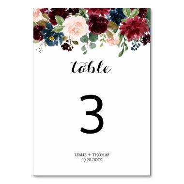 Autumn Rustic Dazzling Burgundy Wedding Table Number