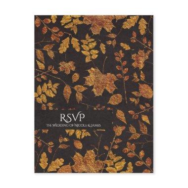 Autumn Rustic Golden Leaves Elegant Wedding RSVP Invitation Post