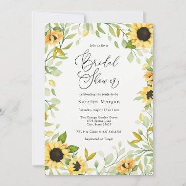 Autumn Sunflower and Greenery Bridal Shower Invitations