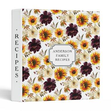 Autumn Sunflower Family Recipe 3 Ring Binder