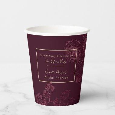 Autumn Vino Before Vows Rosegold Floral Lines Paper Cups