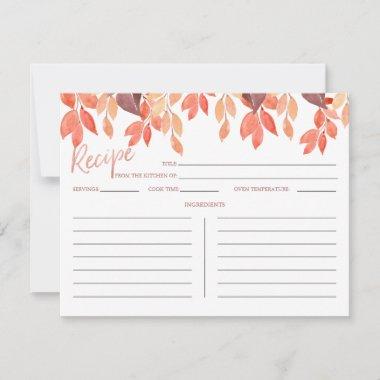 Autumn Watercolor Fall Leaves Recipe Invitations