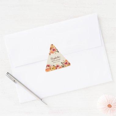 Autumn Watercolor Flowers Bridal Shower Triangle Sticker