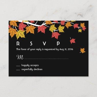 Autumn Wedding RSVP Card with Maple Leaves Falling