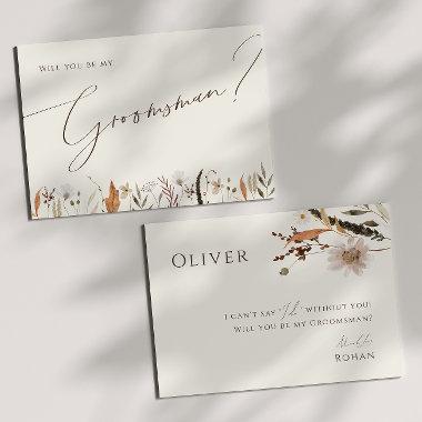 Autumn Wildflower Beige Groomsman Proposal Invitations