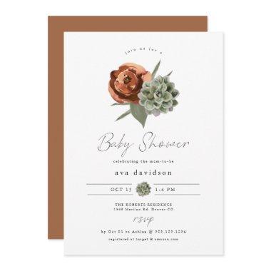 AVA Terracotta Floral Succulent Fall Baby Shower Invitations