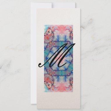 AVALON Abstract Monogram Soft Pink Blue Champagne Invitations