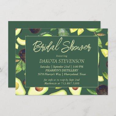 Avocado Blossoms | Dark Green Rustic Bridal Shower Invitations